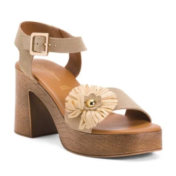 Sophia Milano Made Italy Tan Suede Block Heel Sandals size 8 NWTs - Picture 1 of 12